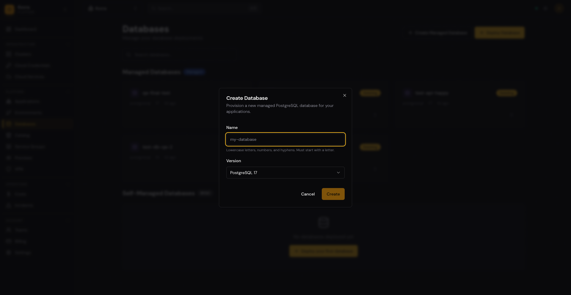 Create Database Dialog