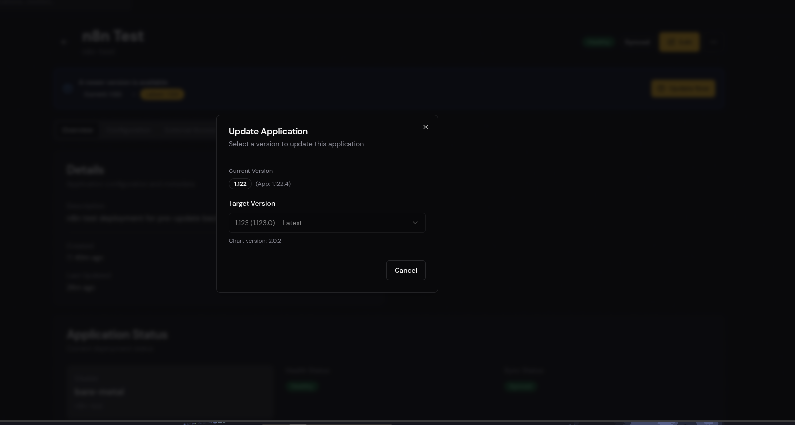 Update Application dialog